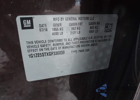 2016 Chevrolet Malibu 1Lt z USA, uszkodzony, nr VIN 1G1ZE5STXGF336039